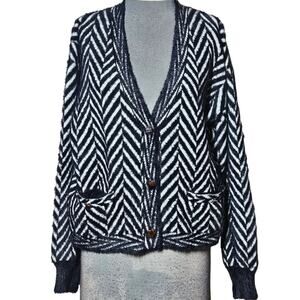 Stella Lorenzo Black and White Cardigan Sweater Size Medium